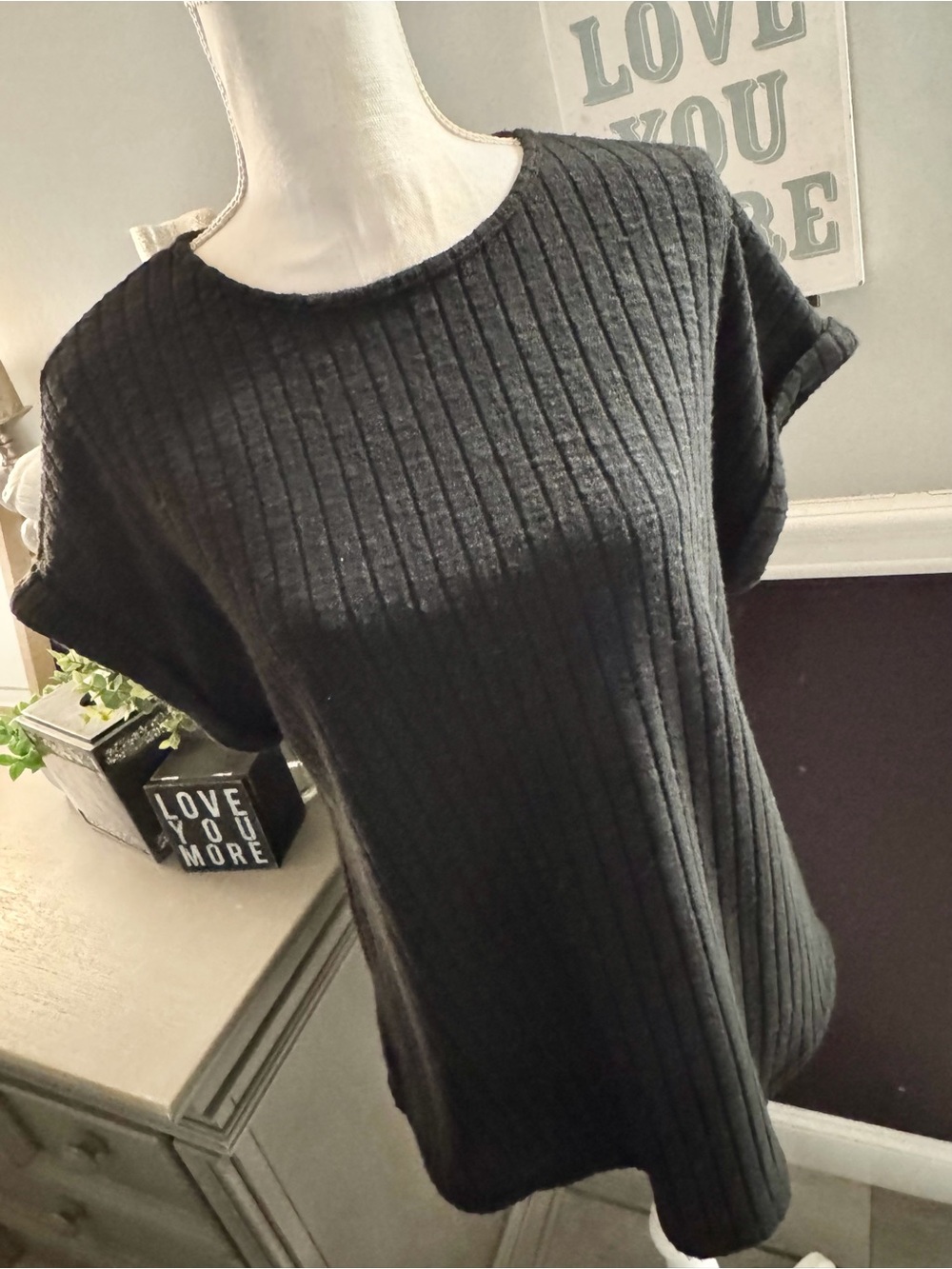 AUTOMET Black Ribbed Oversized Tunic Top M